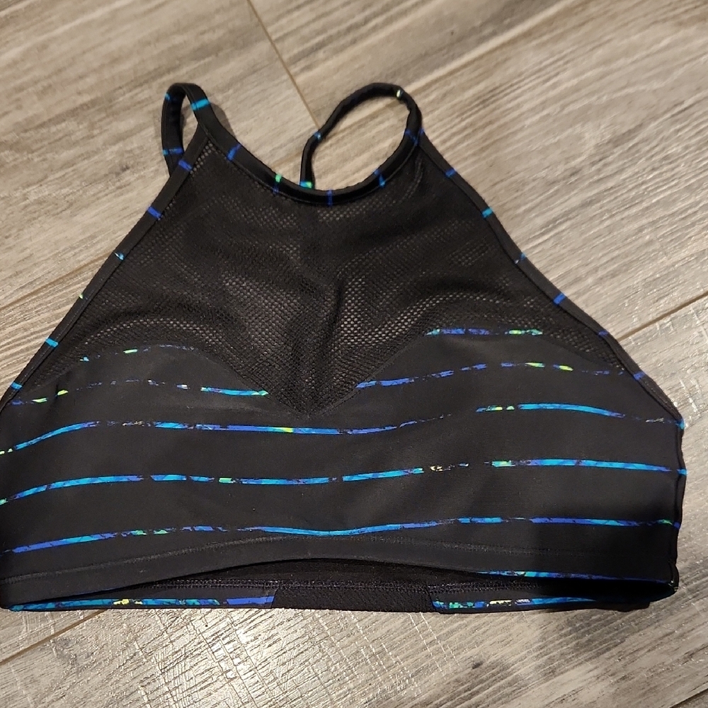 EUC Athleta Women's Sz S Black & Blue Striped Women's Sports Bra